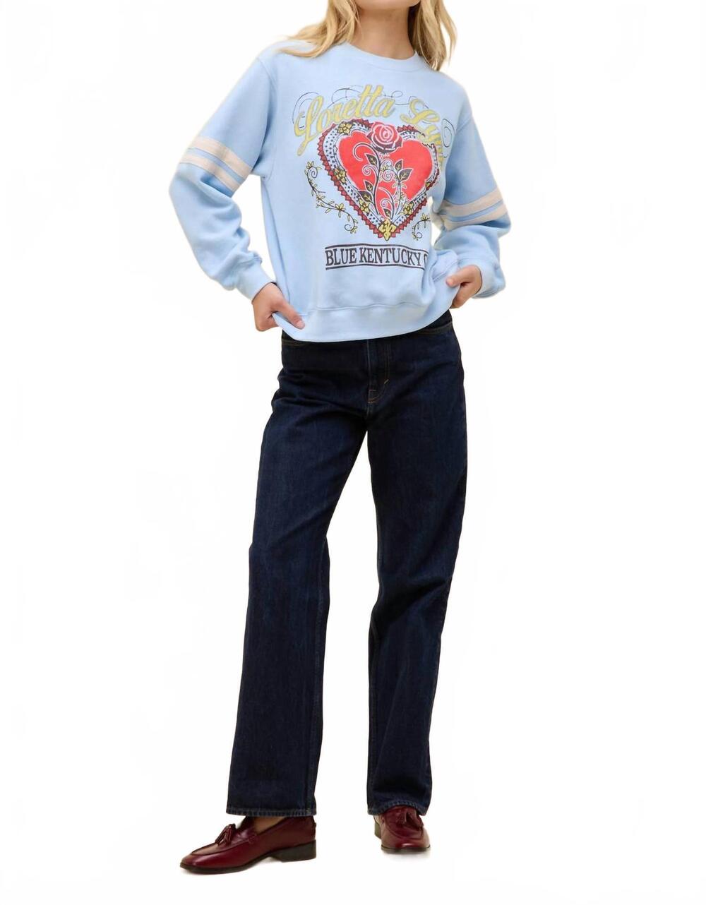 NEW DAYDREAMER loretta lynn kentucky girl varsity sweatshirt in blue